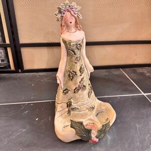 VTG Blue Sky Clayworks Angel‎ Holly Candle Holder Christmas Holiday Decor 2005
